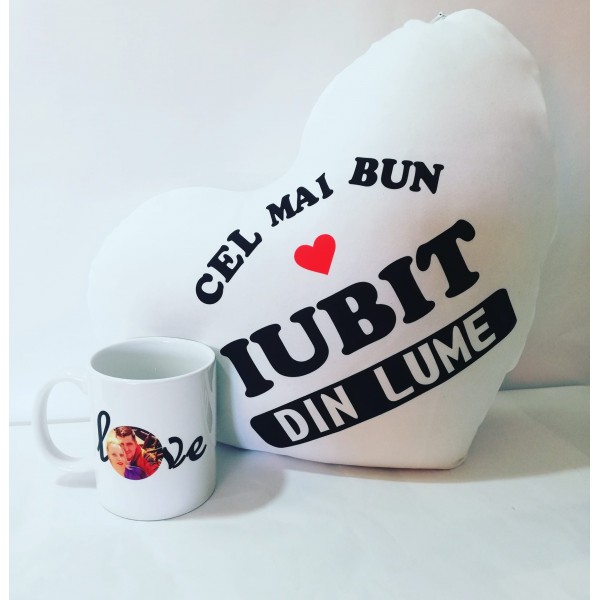 Pernă inimă si cană Cel mai bun iubit