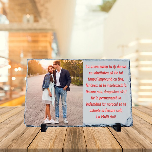 Placa ardezie cu poza și mesaj de aniversare