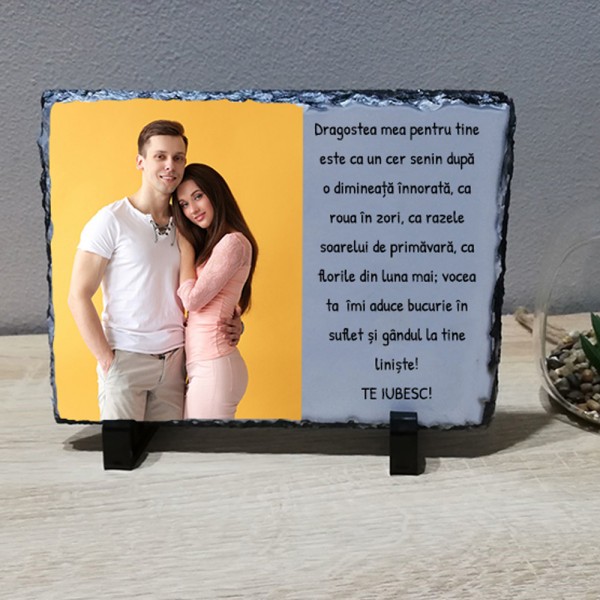 Placa ardezie cu poza si mesaj pentru iubiși