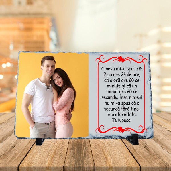 Placa ardezie personalizata cu poza si mesaj ?ndragostiși